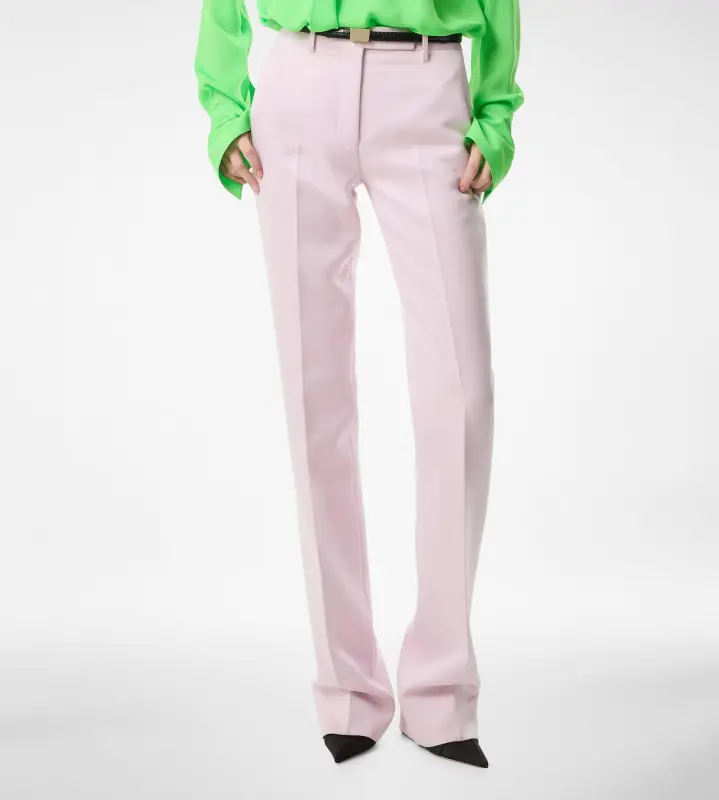 WASHED COTTON SILK BLEND DUCHESSE TAILORED STRAIGHT PANTS ORCHID PINK online